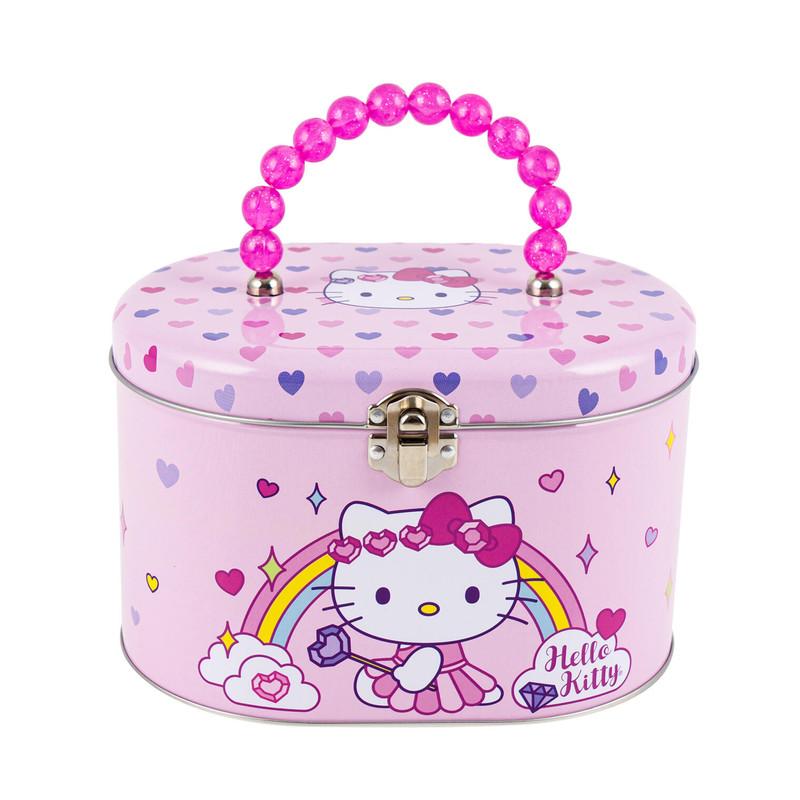 Hello Kitty Unicorn Tin Tote Box with Beaded Handle - 7x4.5" - Oval Shaped - Pink image