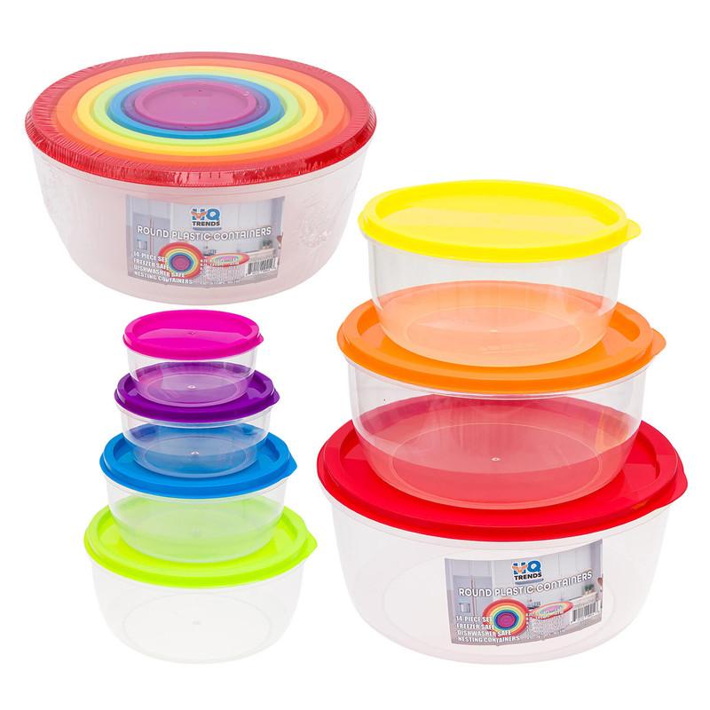 Round Plastic Containers 14-Piece Set, Rainbow image