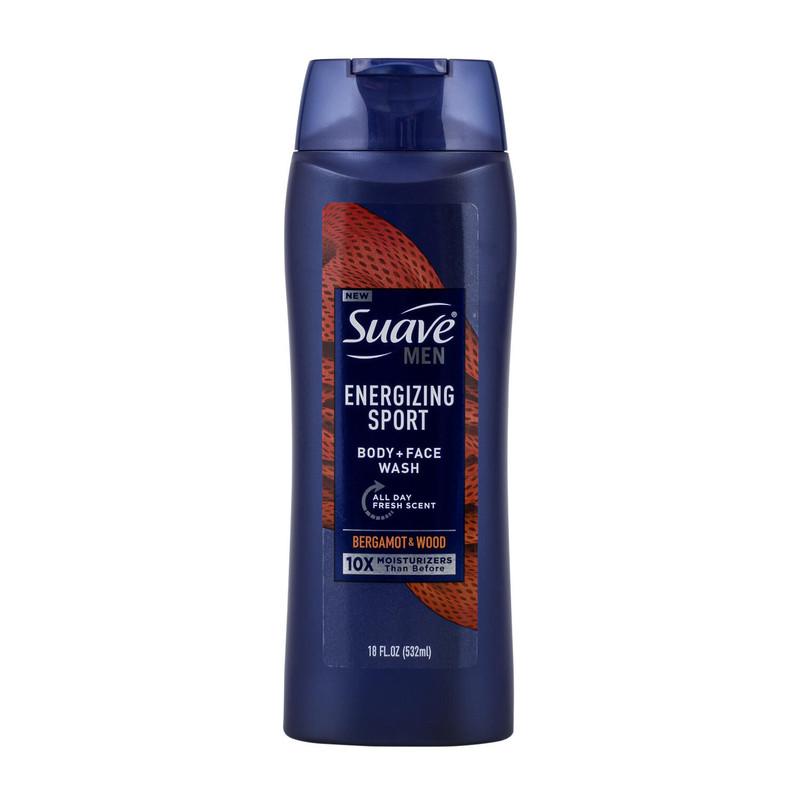 Suave Men Energizing Sport Body and Face Wash, 18 fl oz Bottle, Bergamot & Wood image