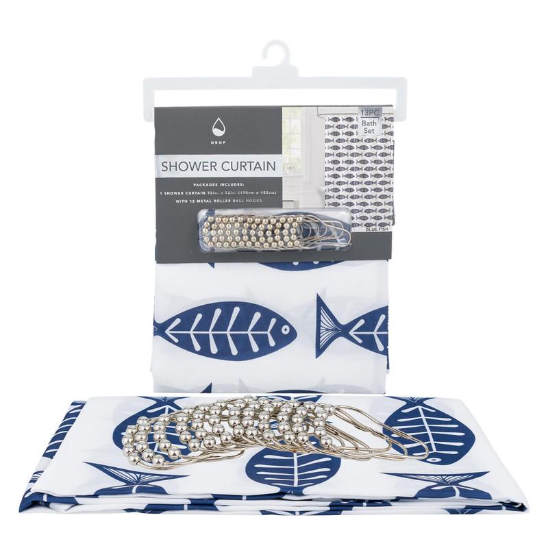 Shower Curtain 13pc Bath Set, 70in x 72in, Blue Fish
