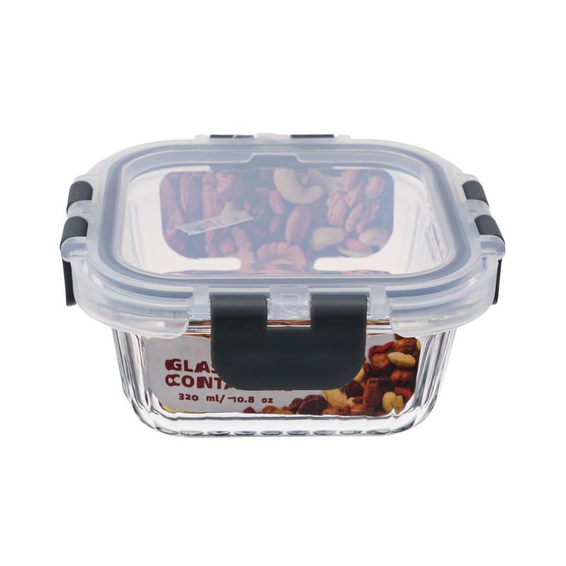 Glass Food Container, 320ml/10.8oz, Black Trim, Secure Lid image