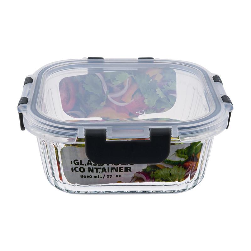 Glass Food Container, 800ml/27oz, Black Trim, Secure Lid image