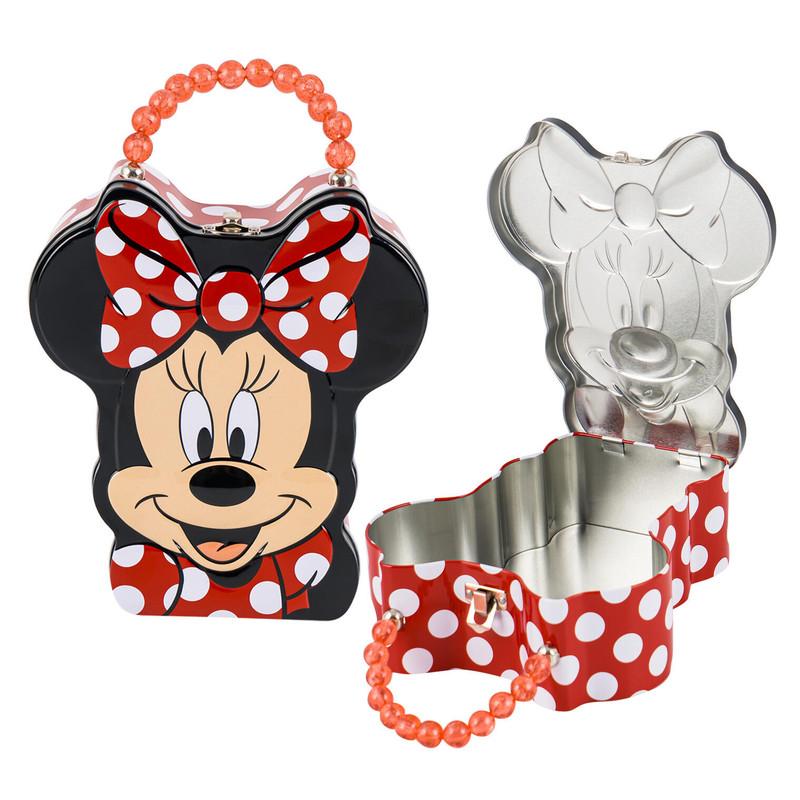 Disney Minnie Mouse Tin Tote Box with Beaded Handle - 8" - Minnie Shaped - Red and Black image