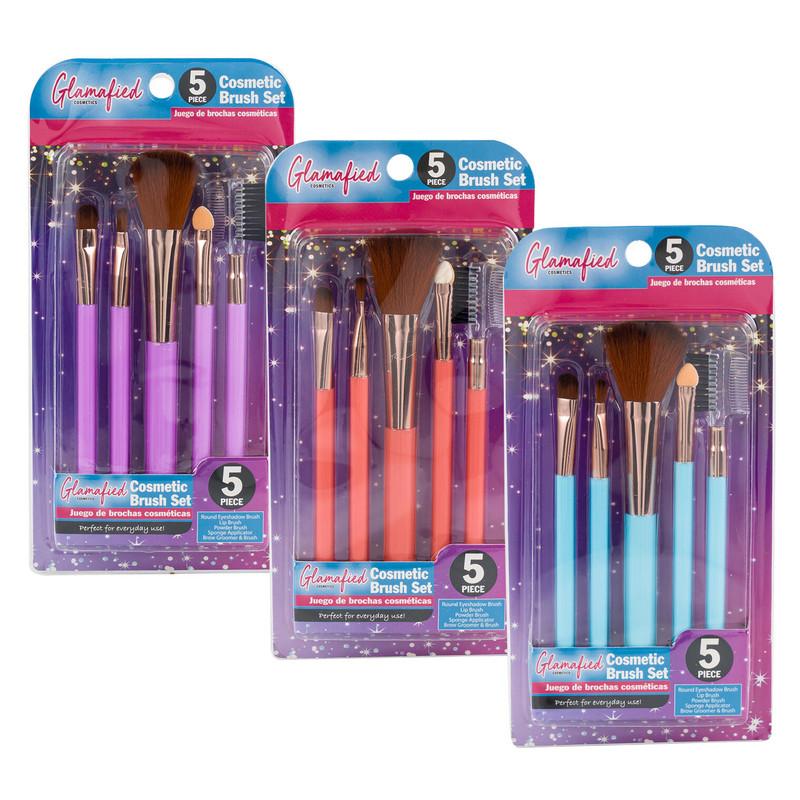 Glamafied 5 Piece Cosmetic Brush Set, Assorted