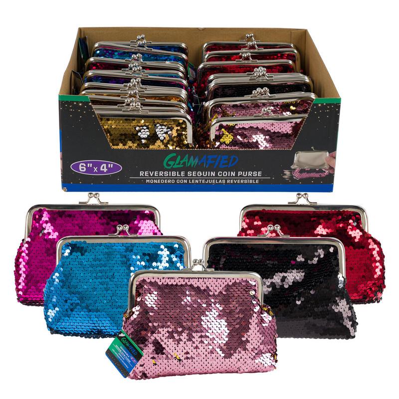 Reversible Sequin Coin Purse- 6x4"- 6 Assortments image