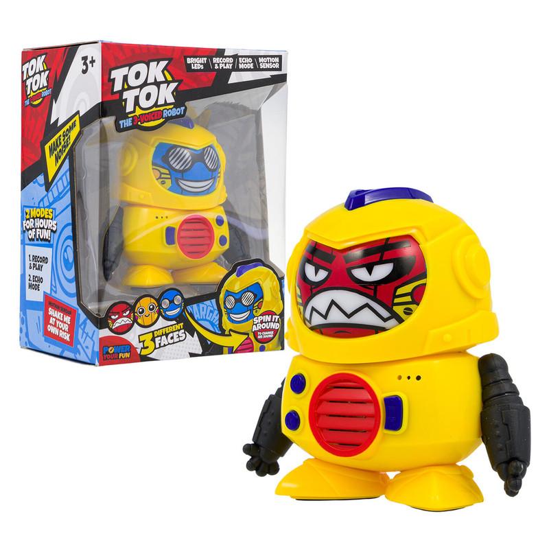 Tok Tok The 3-Voiced Robot Toy - Mini Talking Robots for Kids with 3 Different Faces, Yellow image