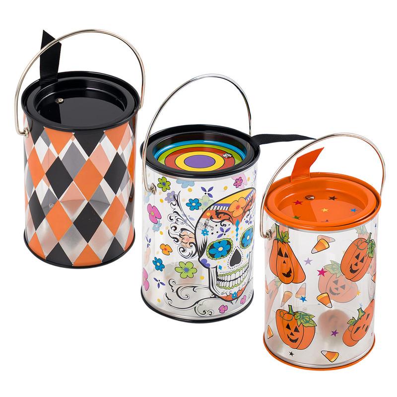 Halloween Clear Canister With Lid - 5" - Halloween Design - 3 Assorted Colors image