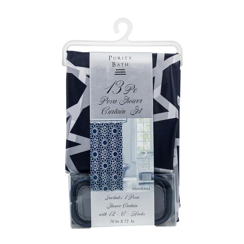 Purity Bath 13pc PEVA Shower Curtain Set, 70in x 72in, Panorama image