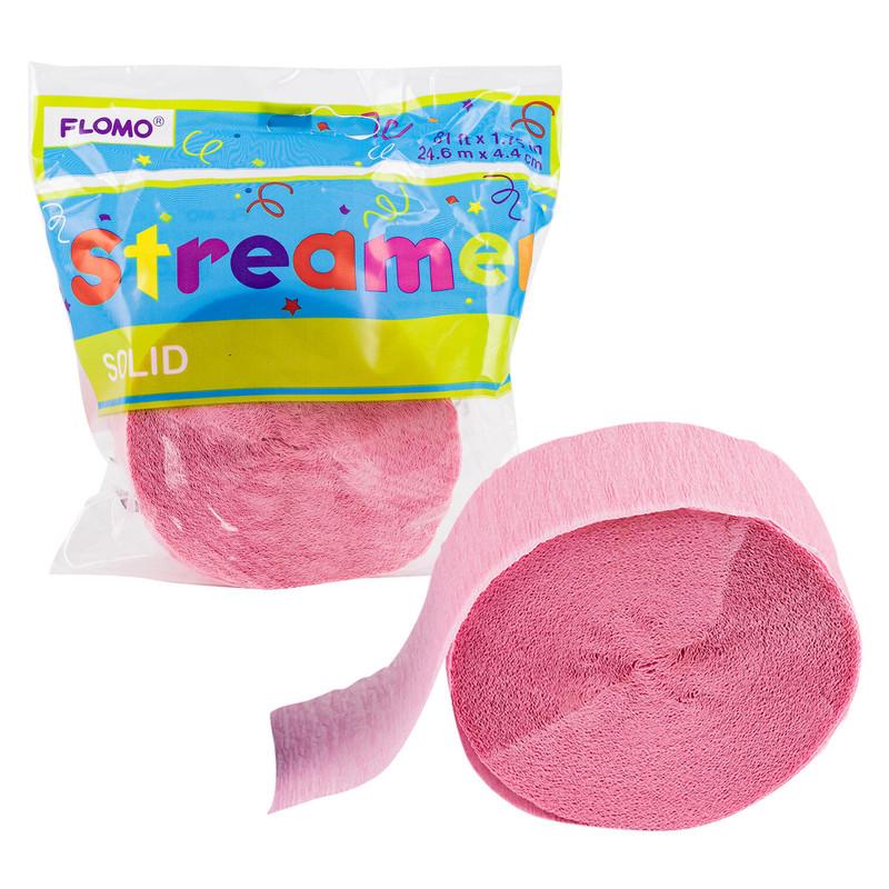 Party Streamer, 81 ft x 1.75", Solid Color, Pink image