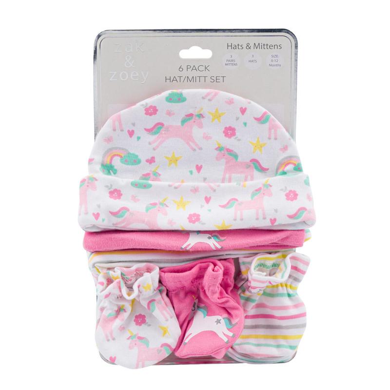 Zak and Zoey 6pk Unicorn Hat/Mitt Set image