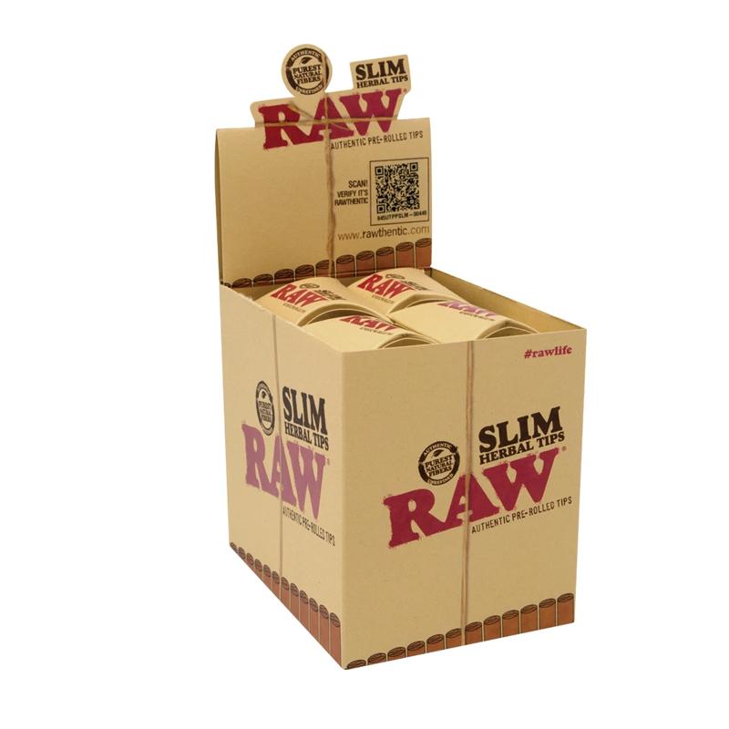 RAW® – Pre-Rolled Slim Tips 5MM Herbal – 20 / Display image