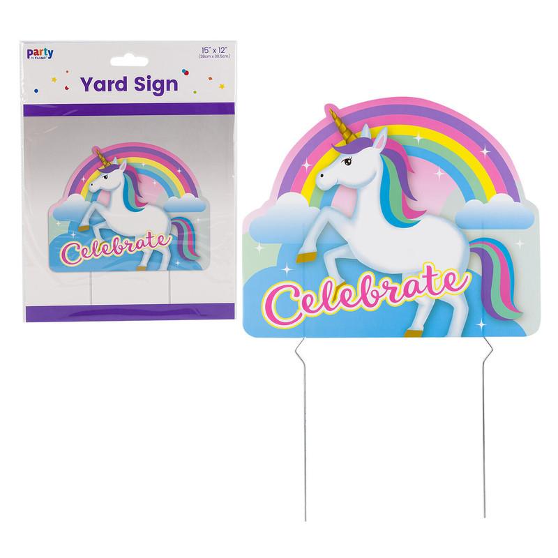 Party By Flomo Yard Sign - 15x12" - 1 Pack - Rainbow Unicorn Design - Celebrate image