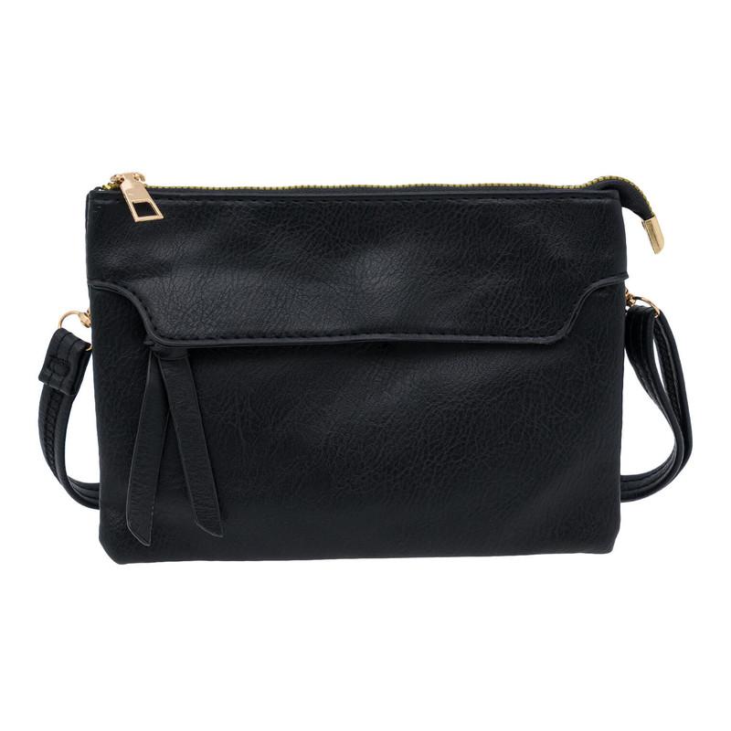 Stylish Black Crossbody Handbag, Gold Trim, Adjustable Strap image