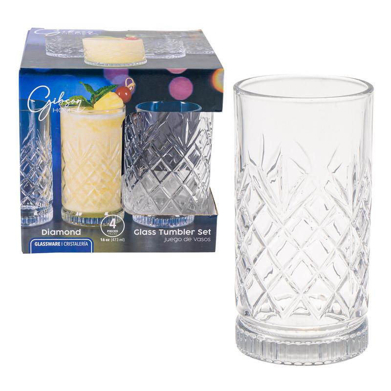 Gibson Home Diamond Glassware Glass Tumbler 4-Piece Set image