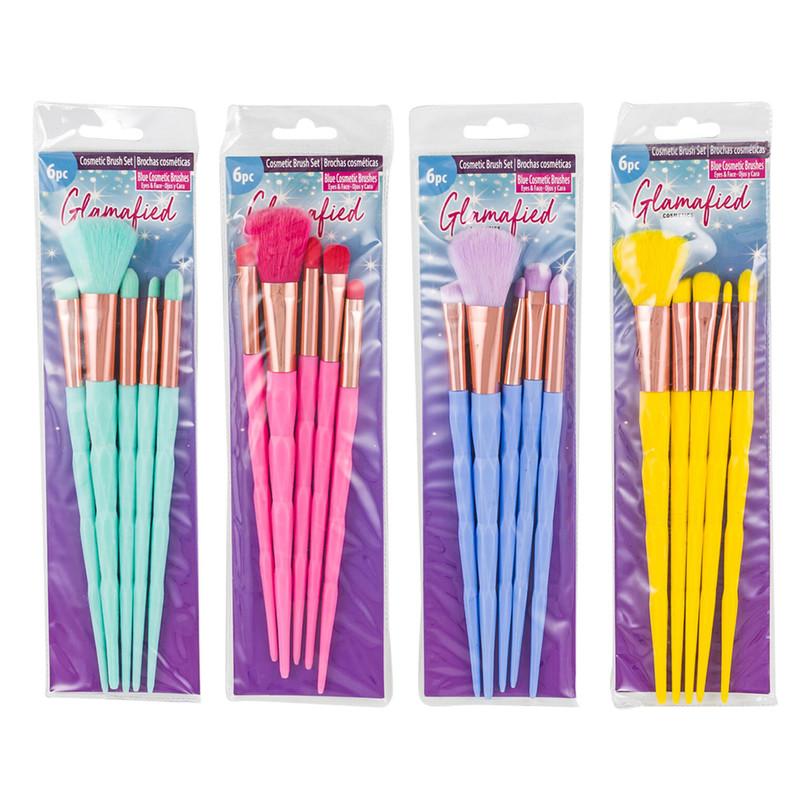 Glamafied Cosmetic Brush Set - 6 Pieces Assorted Colors