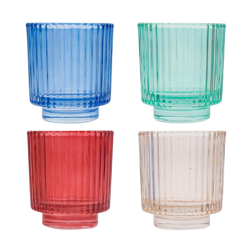 Glass Stripe Candle Holder- 3.3"H- 4 Assorted Colors image