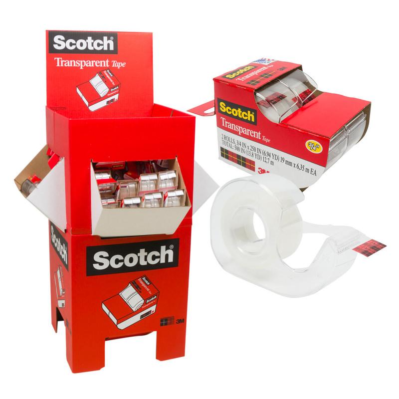 Scotch Transparent Tape 2-Pack Display, 3/4"
