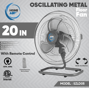 20 Inch Oscillating Metal Floor Fan with Remote – SZLD05 image