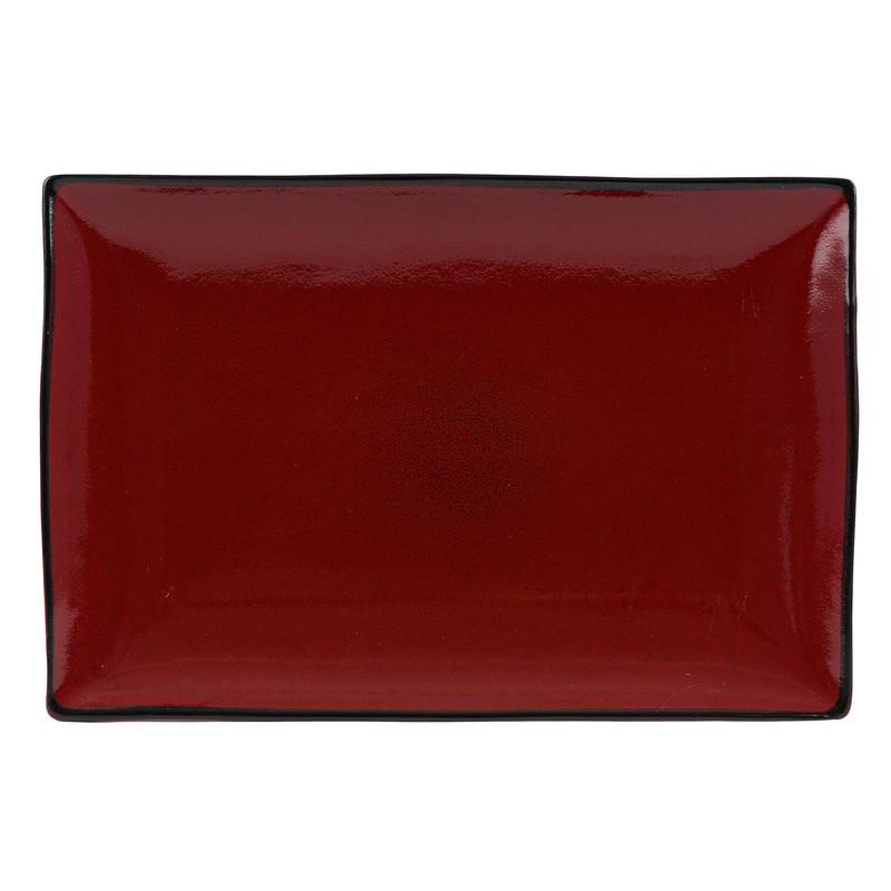 Rectangular Stoneware Platter- 12"- Red and Black image
