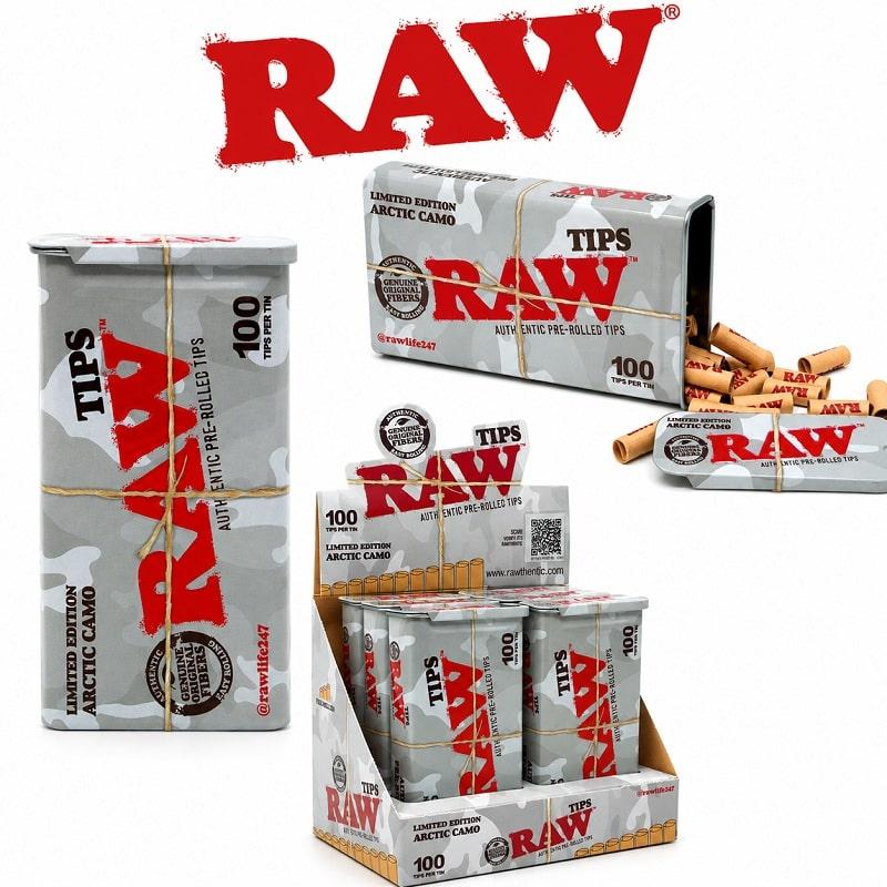 RAW® Pre-Rolled Tip Artic Camo Tin 100CT 6 / Display 20BX / Case image