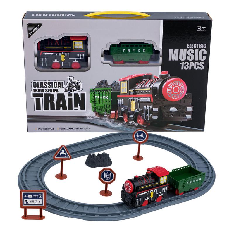 Electric Toy Train Set with Tracks, Lights and Music, 13 Pieces image