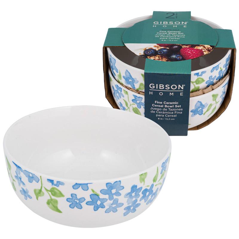 Gibson Fine Ceramic Cereal Bowl Set, 6", Set of 2, Garden Aisle image