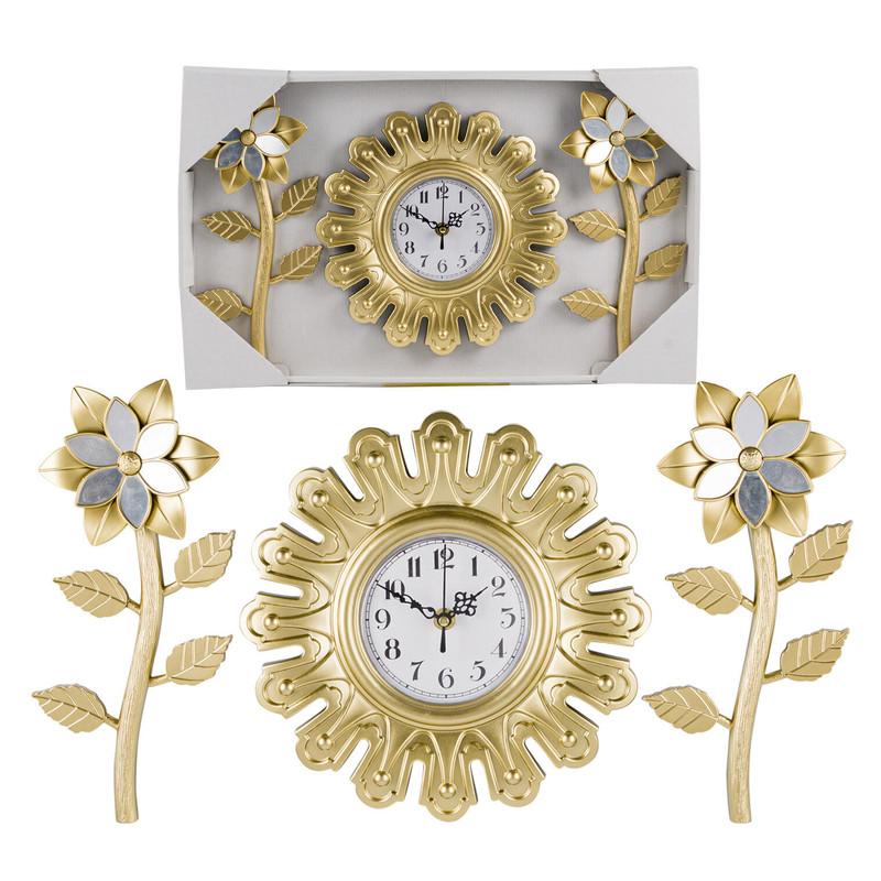 Gold-finished 3-piece Floral Wall Clock image