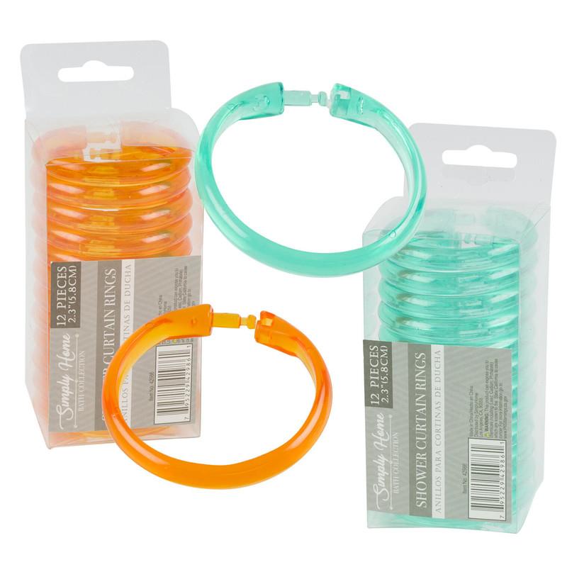 Simply Home Shower Curtain Rings - 12 Pieces - 2.3"/5.8cm - 2 Assorted Colors