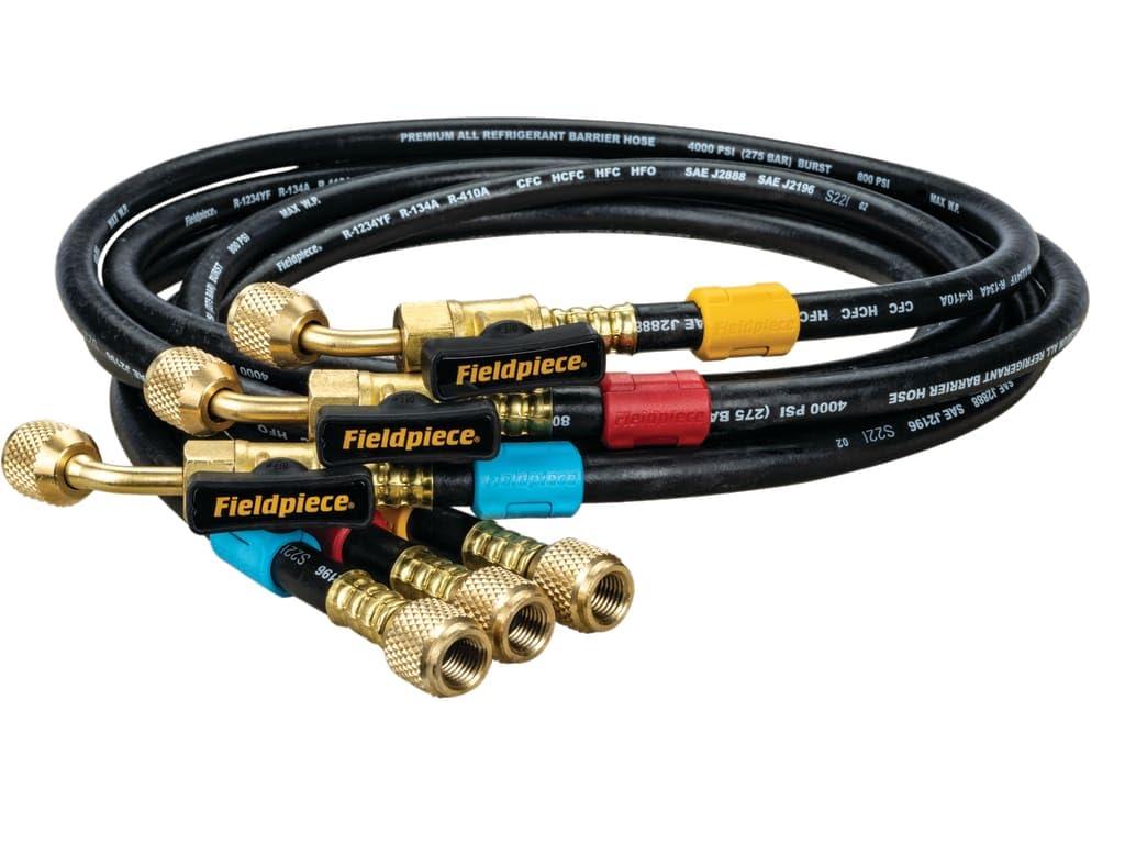 Fieldpiece HR3B Ball Valve Refrigerant Hose Set (3) with Color Tags - 1/4" x 1/4" (5') image