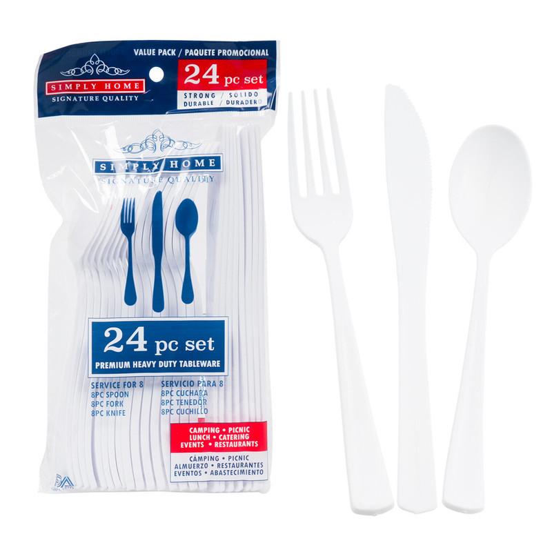 Simply Home Premium Heavy Duty Tableware - 24 Pieces Set - Strong - Durable - White