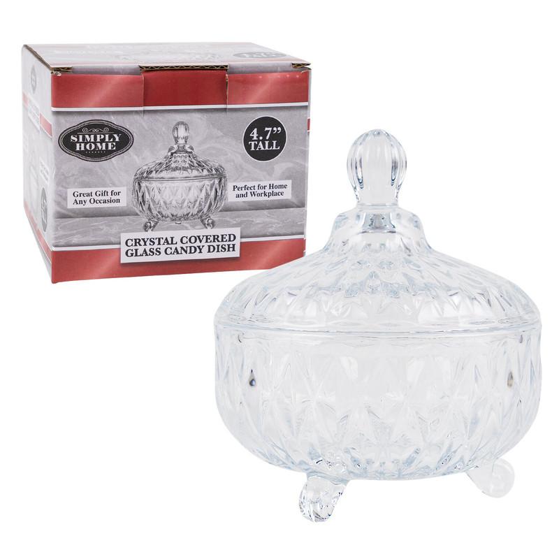 Simply Home Crystal Covered Glass Candy Dish - 4.7" - Clear - Embossed Design - Perfect For Home And Workplace image
