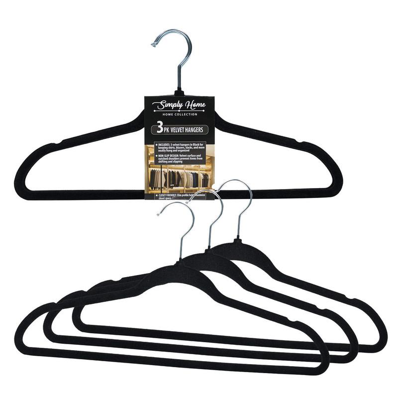 Simply Home Velvet Hangers - 18" - 3 Pack - Non-Slip - Black image