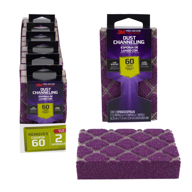 3M Pro Grade Precision Dust Channeling Sanding Sponge, 60 Coarse, 2 Pack