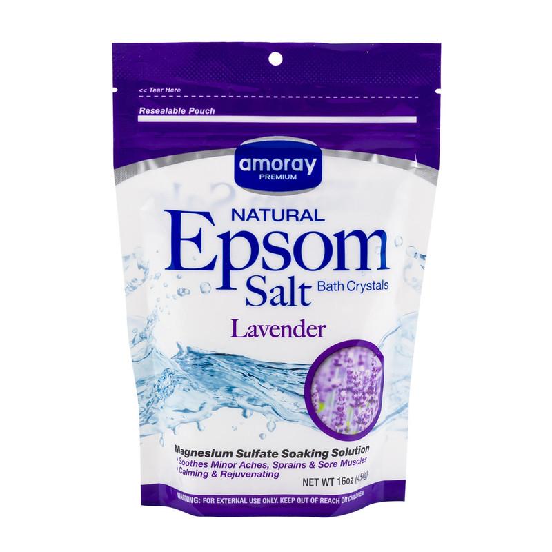 Amoray Natural Epsom Salt Bath Crystals, 16oz, Lavender Scented image