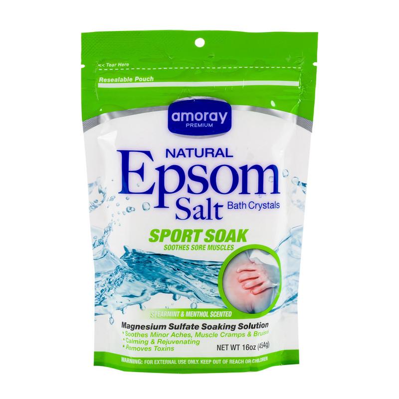 Amoray Natural Epsom Salt Sport Soak Bath Crystals, 16oz, Spearmint & Menthol Scented image