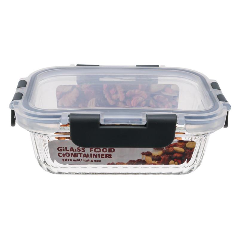 Glass Food Container, 370ml/12.5oz, Black Trim, Secure Lid image