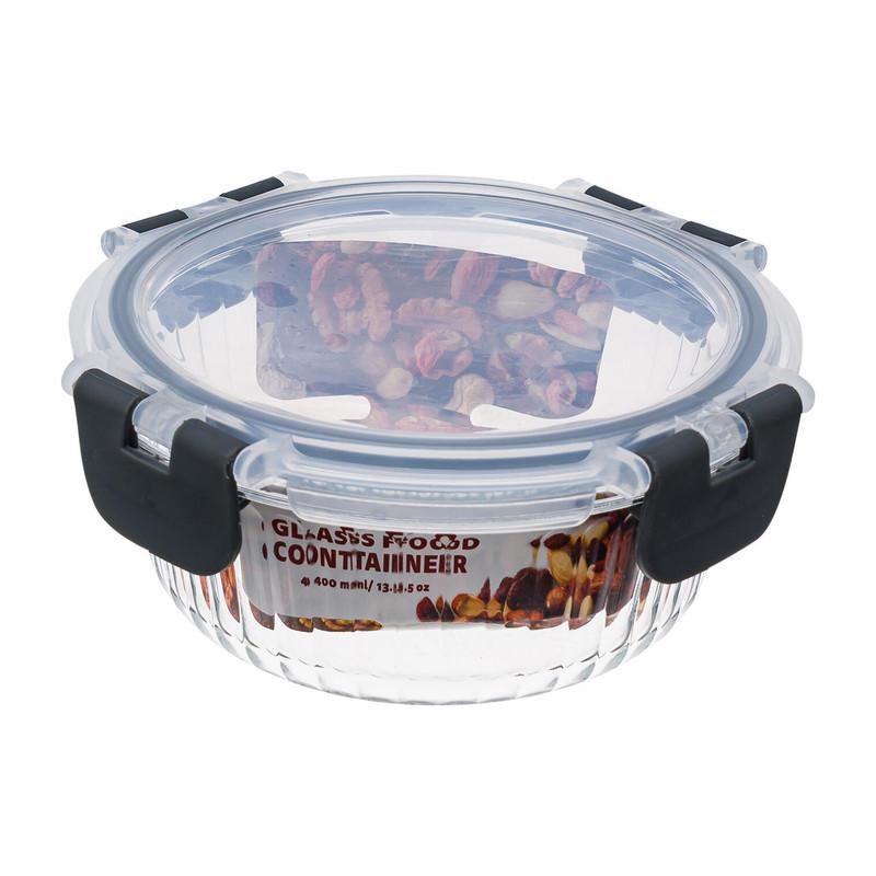 Glass Food Container, 400ml/13.5oz, Black Trim, Secure Lid image
