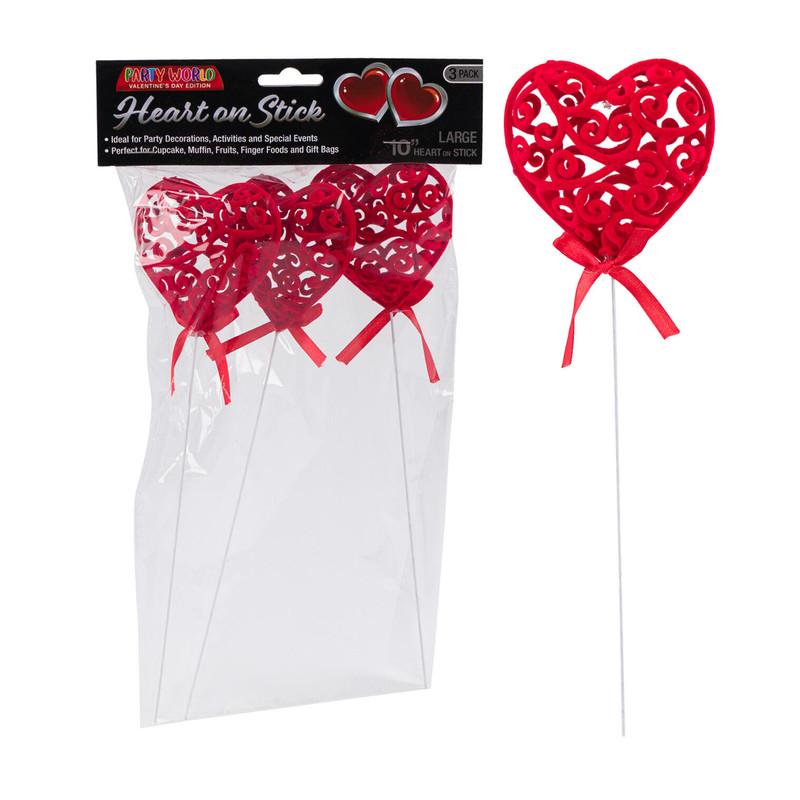 Party World Heart on Stick Décor, 3 Pack image