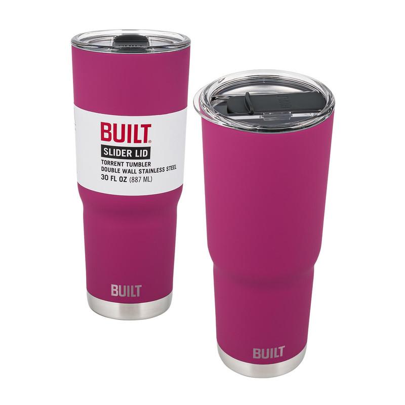 BUILT Double Wall Stainless Steel Torrent Tumbler with Slider Lid, Magenta, 30 oz image