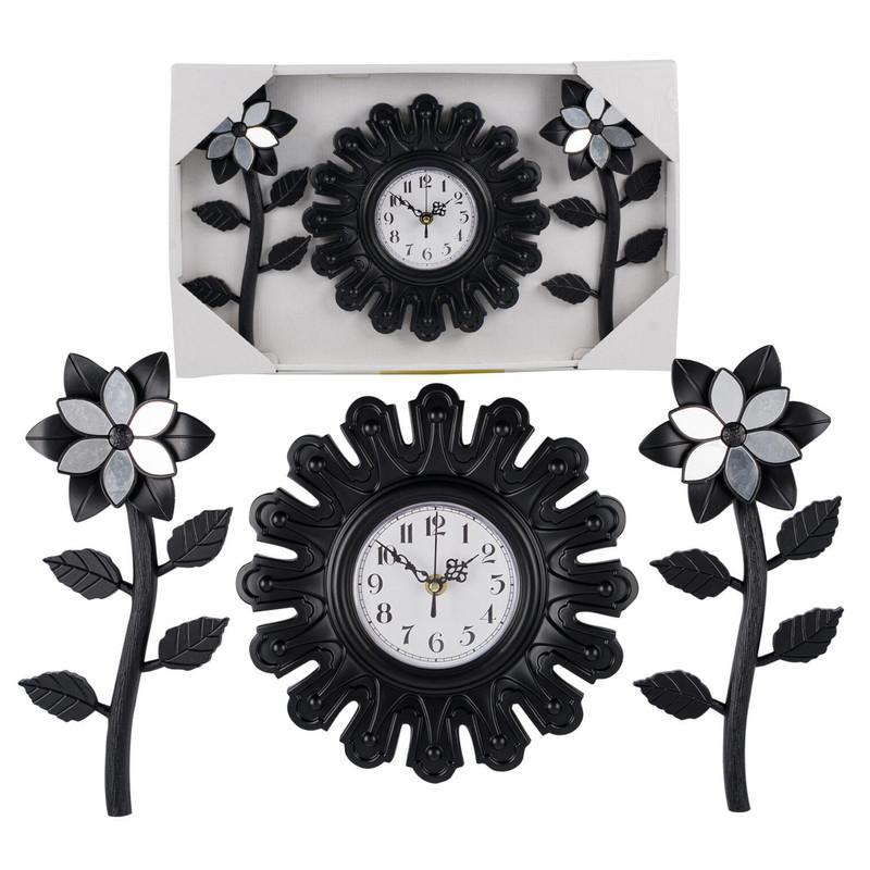 Flower Wall Clock Set, 3 pcs, Black image