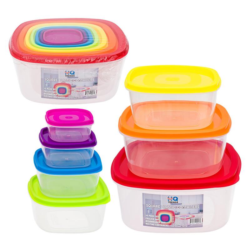 Square Plastic Containers, 14 Piece Set, Rainbow, Assorted Sizes image