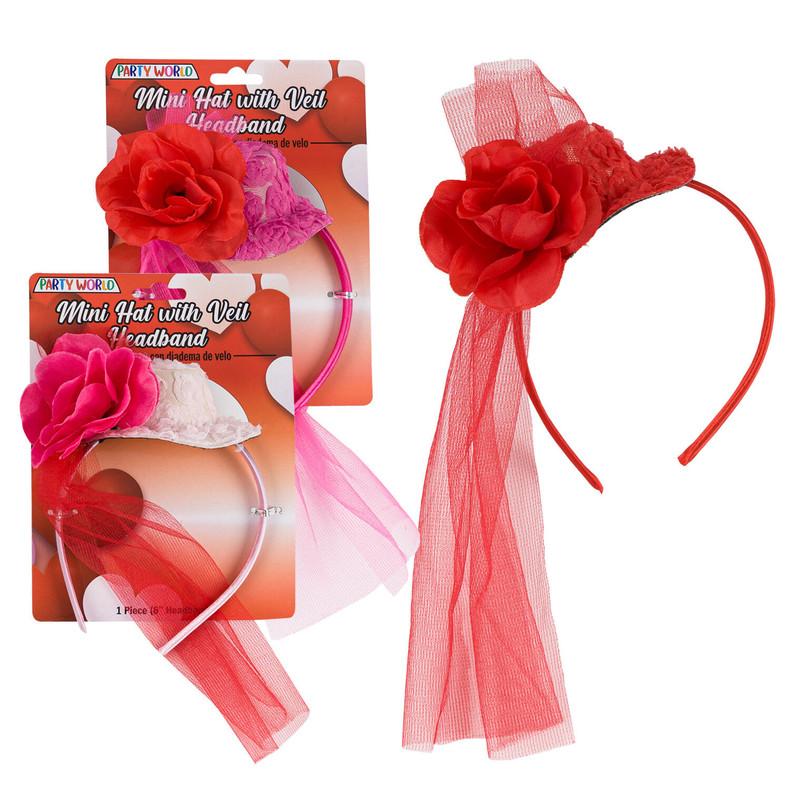Party World Mini Hat with Veil Headband, Assorted