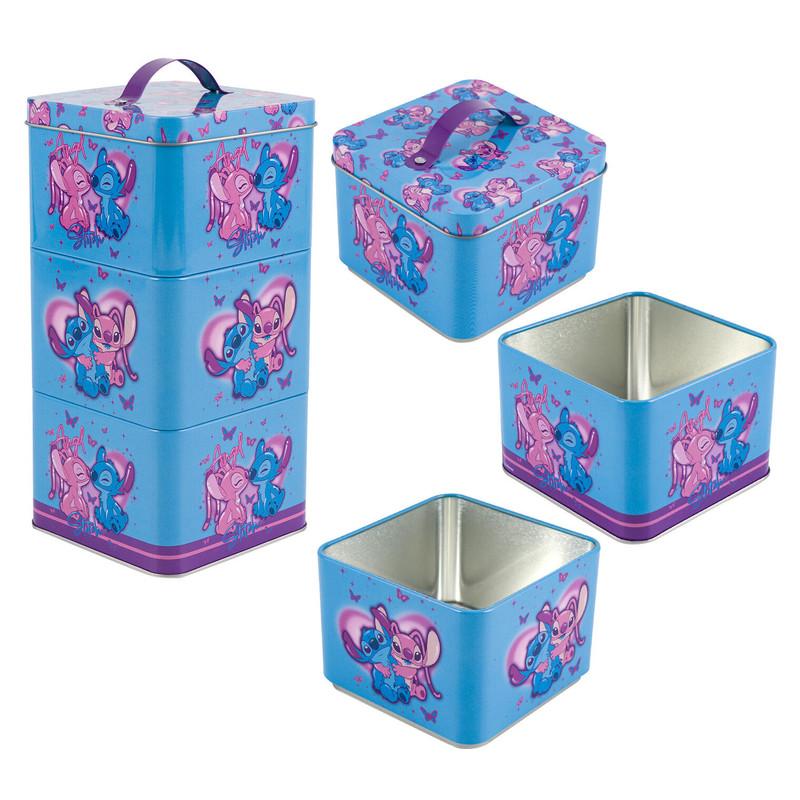 Disney Stitch And Angel Stack Store And Carry Stackable Tin Box - 4.25x3" - 3 Canisters image