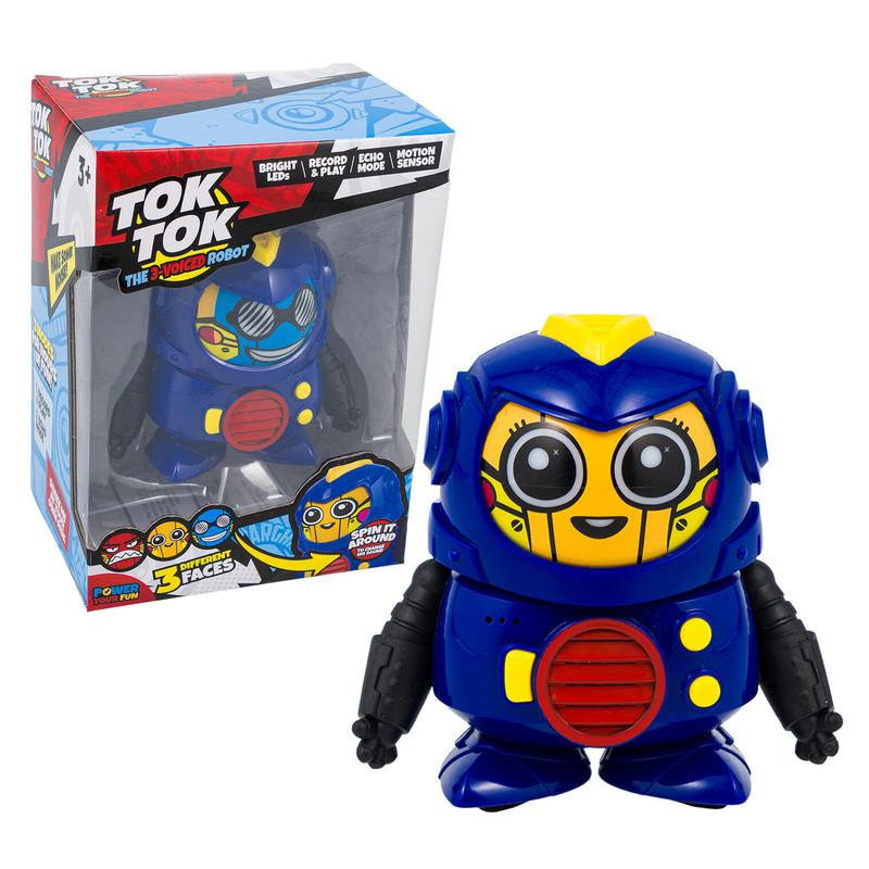 Tok Tok The 3-Voiced Robot Toy - Mini Talking Robots for Kids with 3 Different Faces, Blue image