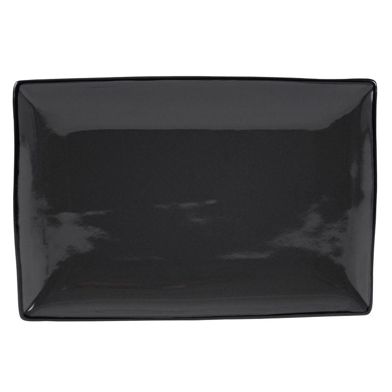 Rectangular Stoneware Platter- 12"- Grey and Black image