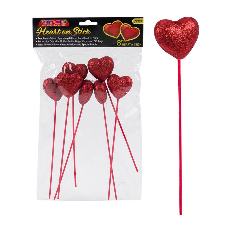 Patryworld Valentine's Day Edition Heart on Stick - 8" - 7 Pack - Glittered image