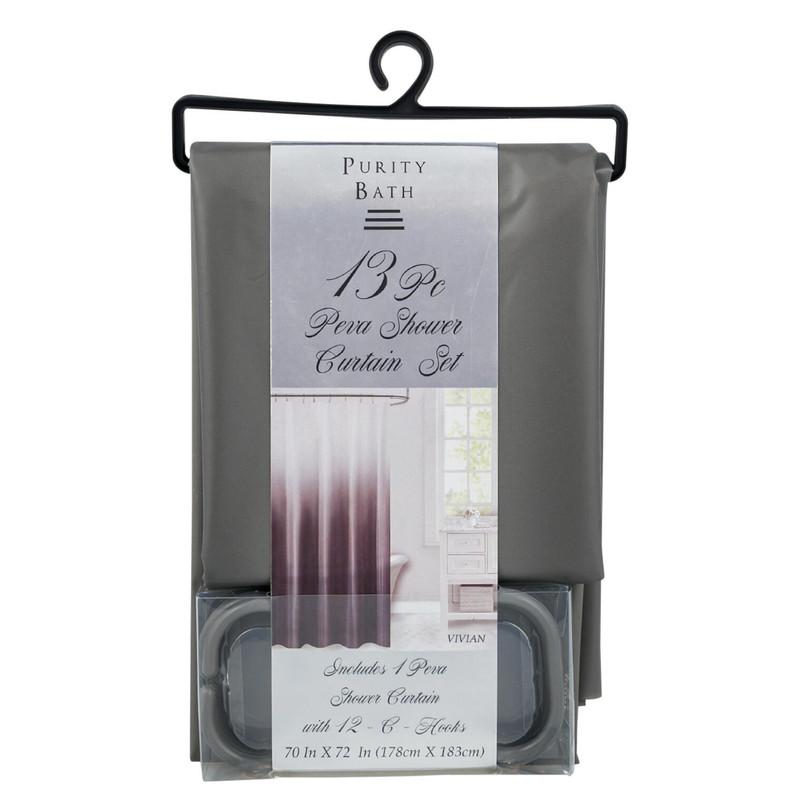 Purity Bath 13pc PEVA Shower Curtain Set, 70in x 72in, Grey image