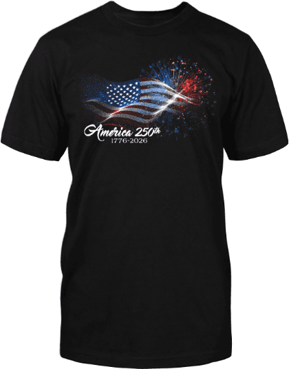 America 250th Fireworks & Flag T-Shirt