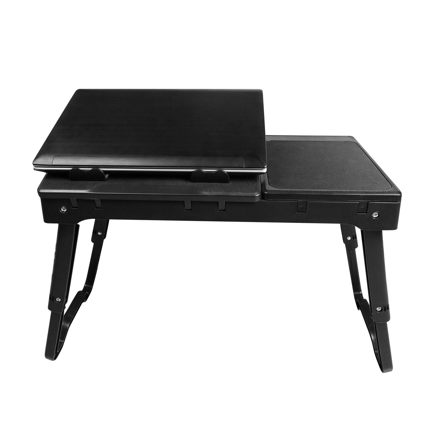 Foldable Laptop Table Bed Notebook Desk w/Cooling Fan Mouse Board LED light 4 x USB Ports Breakfast Snacking Tray with Storage Groove For Home Office  image