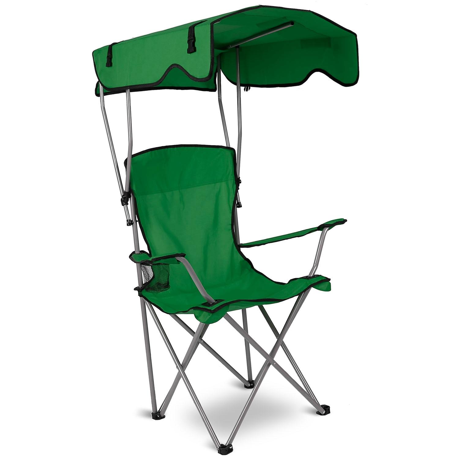 Foldable Beach Canopy Chair Sun Protection Camping Lawn Canopy Chair 330LBS Load Folding Seat w/ Cup Holder For Beach Poolside Travel Picnic image